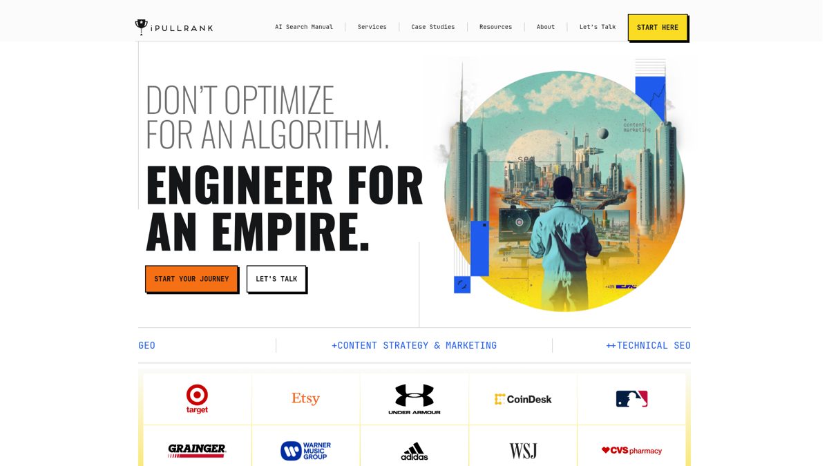 Homepage screenshot of iPullRank, an enterprise AI search agency